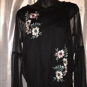 Hollister Black and floral design mesh long sleeve